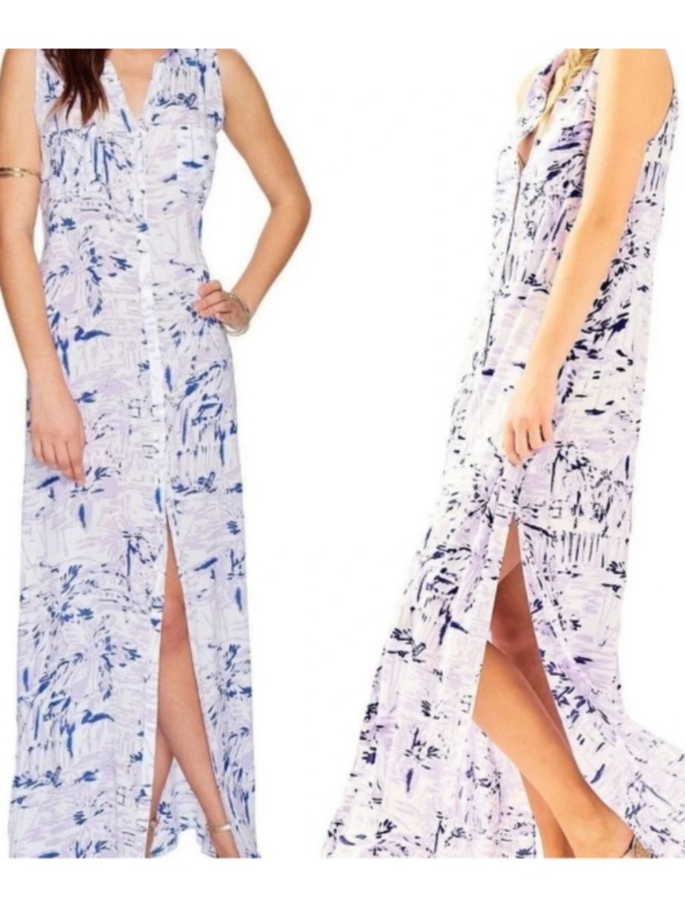 Lilly Pulitzer Sleeveless Lavender & BluePrinted Maxi Dress